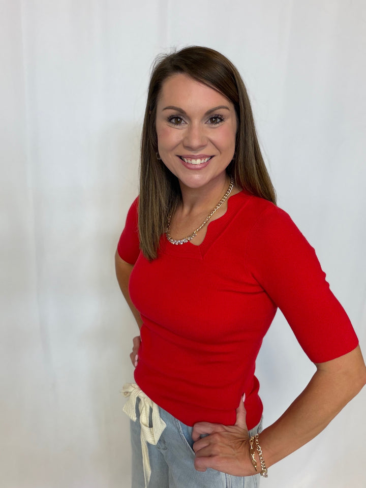 Red Sweetheart Scallop Top