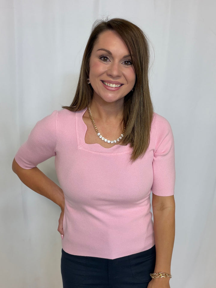 Pink Sweetheart Scallop Top