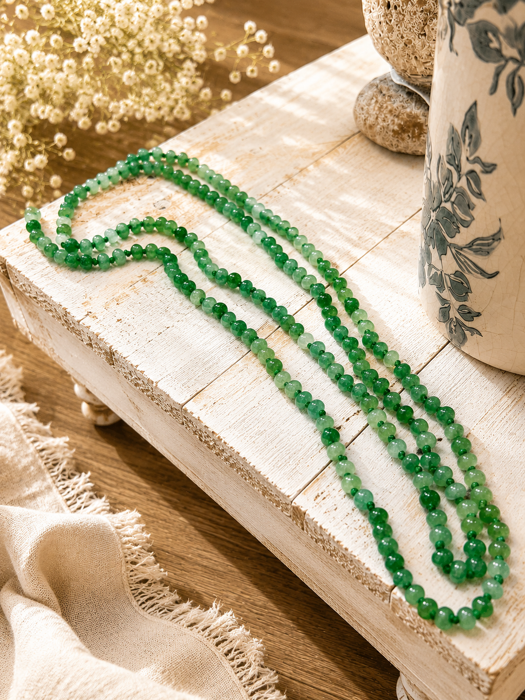 Long Green Bead Necklace