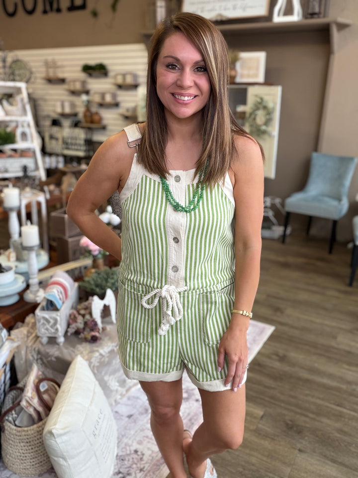 Sage Striped Romper