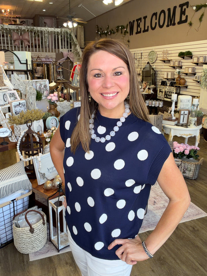 Navy Polka Dot Top