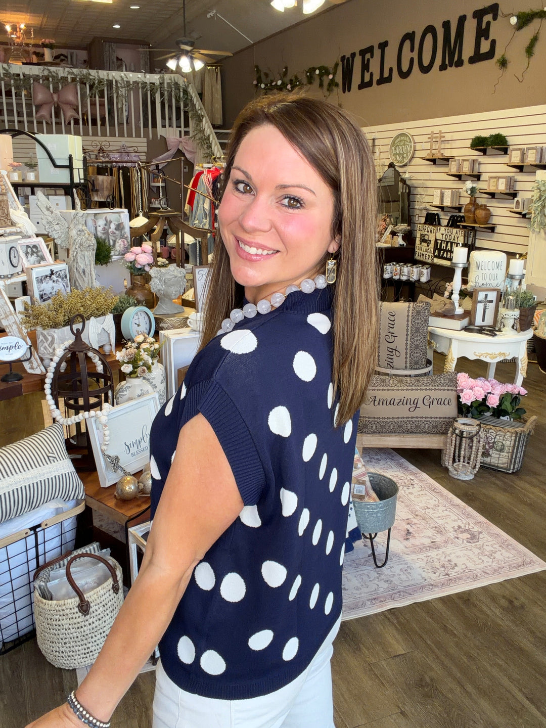 Navy Polka Dot Top