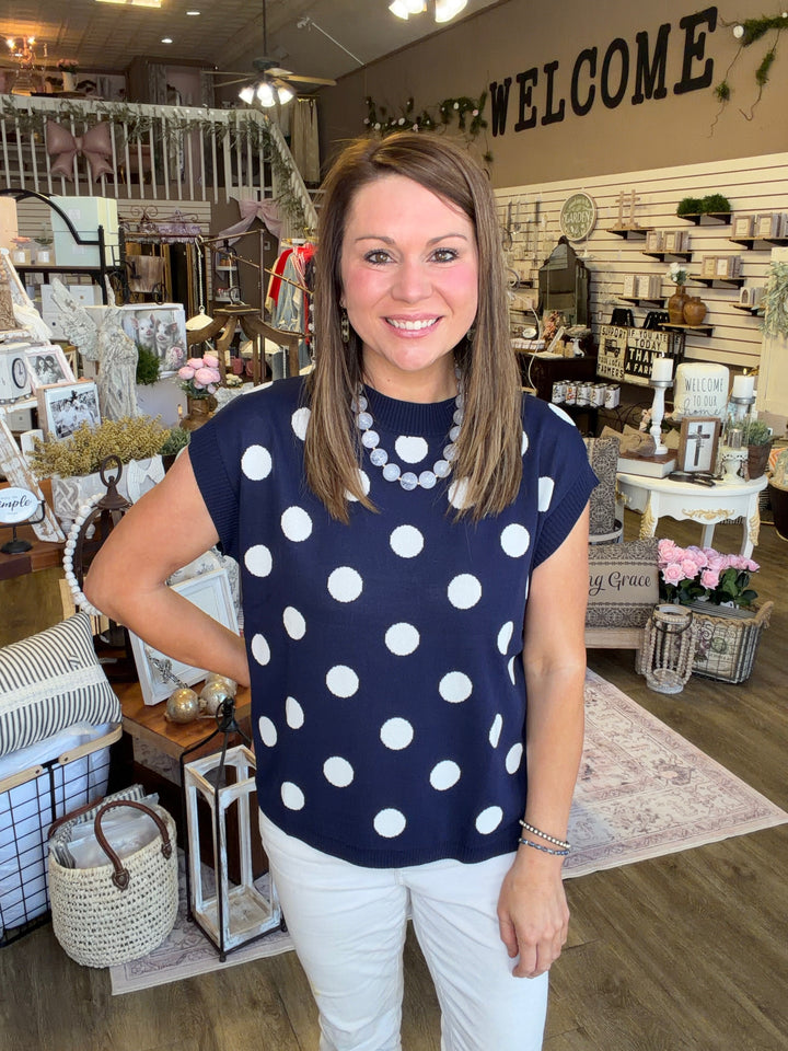 Navy Polka Dot Top