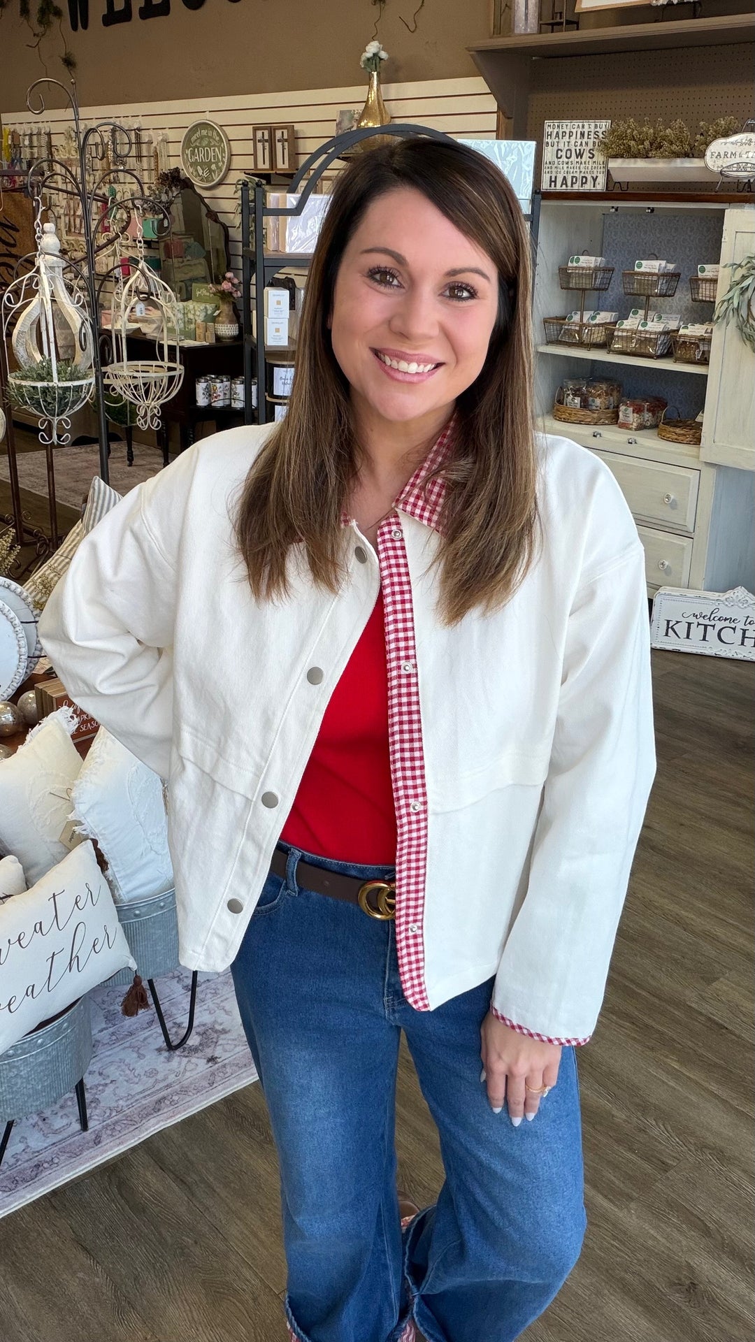 Red Gingham Contrast Shacket