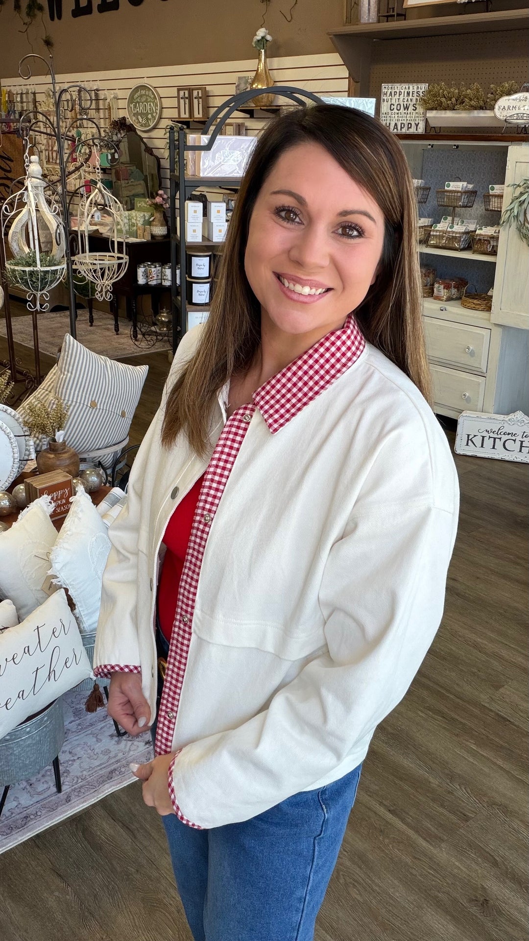 Red Gingham Contrast Shacket