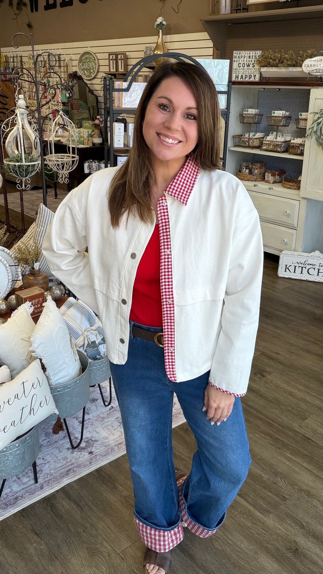 Red Gingham Contrast Shacket