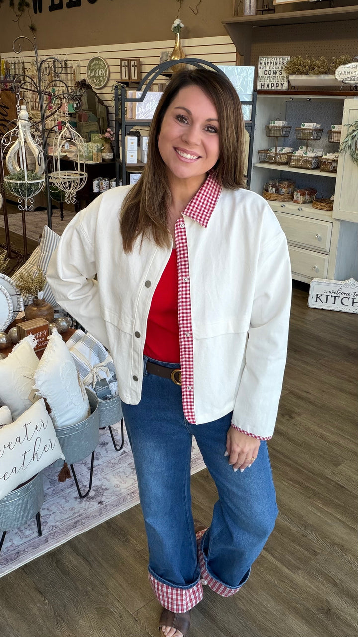Red Gingham Contrast Shacket