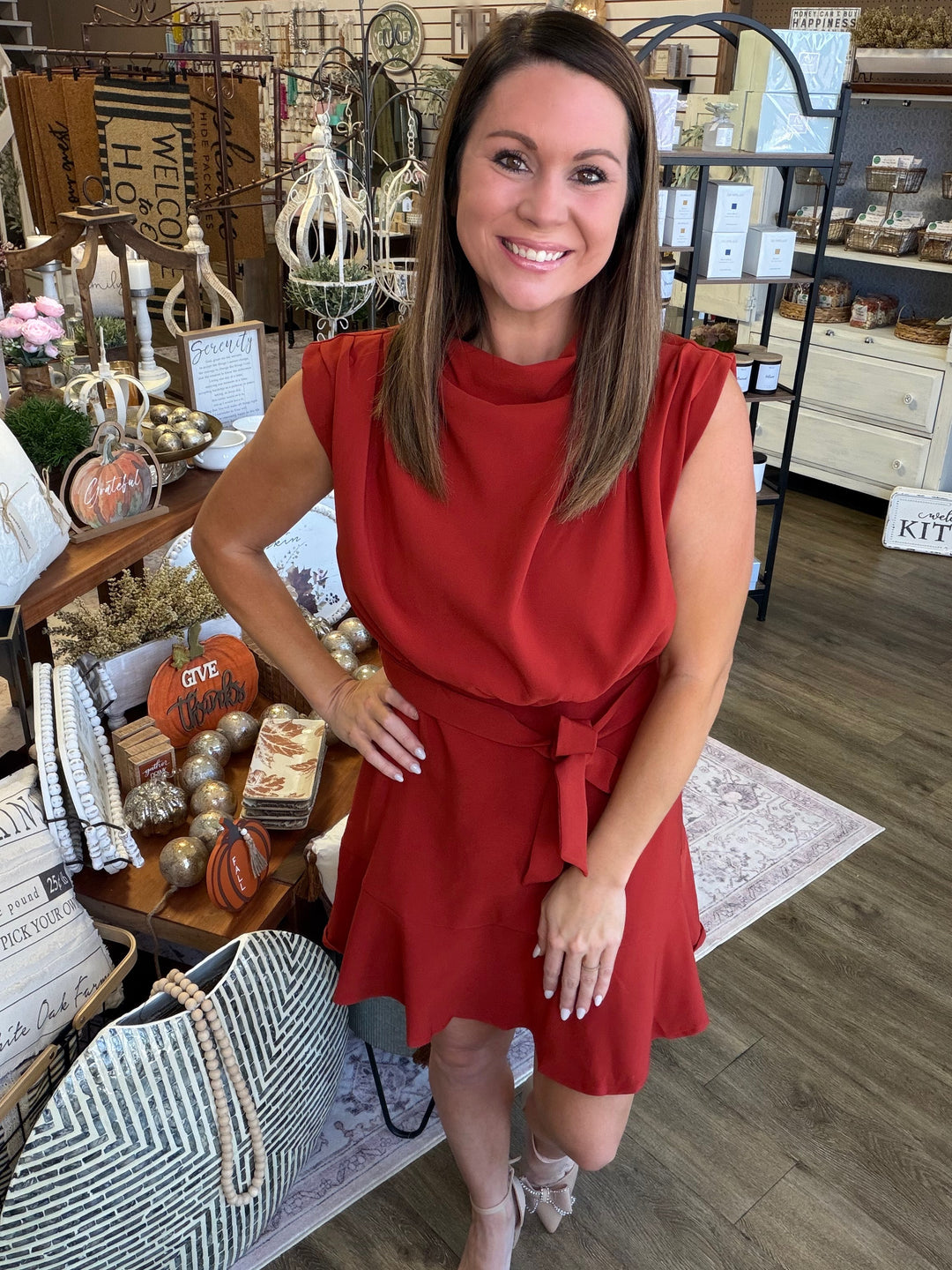 Autumn Allure Tie-Waist Mini Dress – Fall Boutique – Heritage 1823