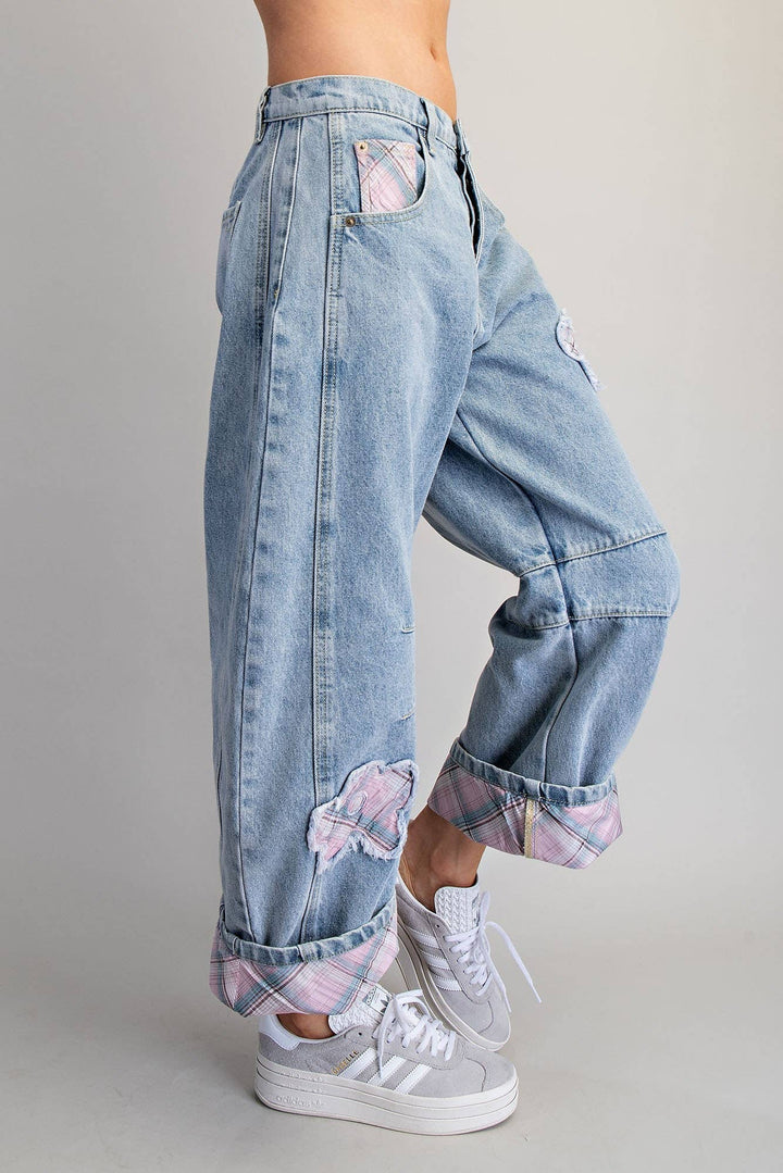Floral Patchwork Barrel Jeans