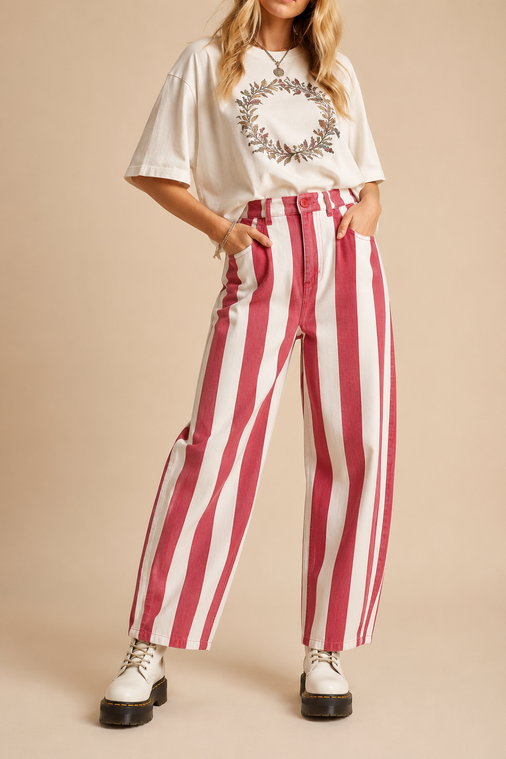 Candy Stripe Wide-Leg Barrel Pants
