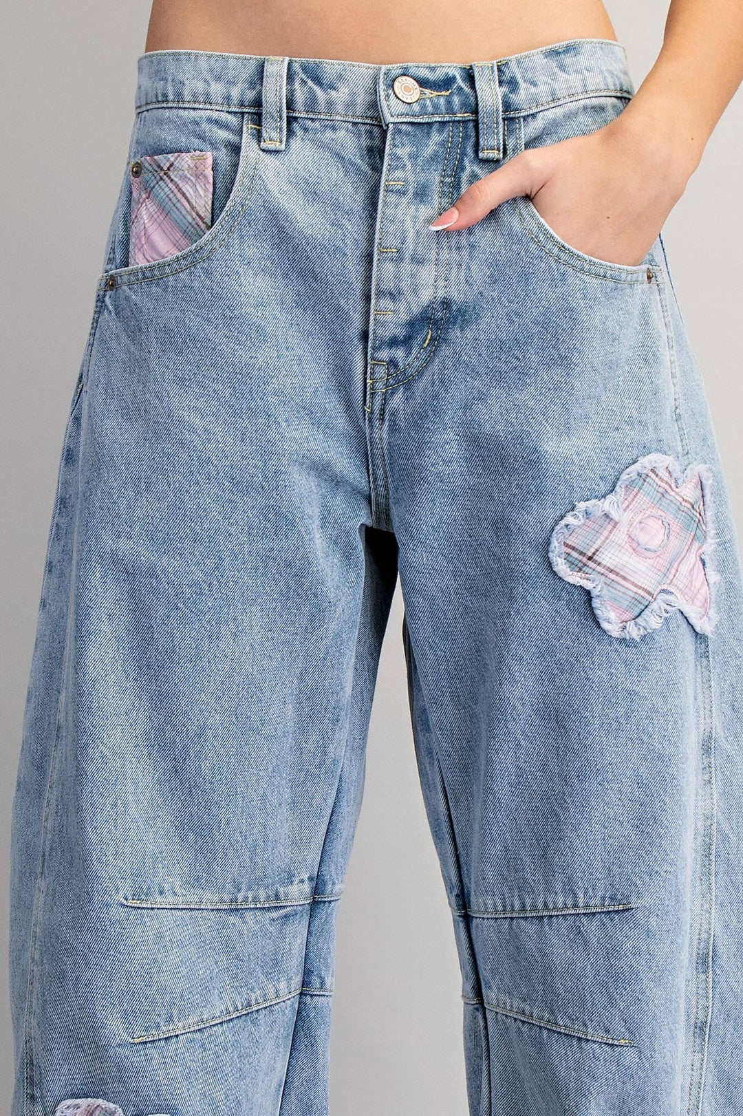 Floral Patchwork Barrel Jeans